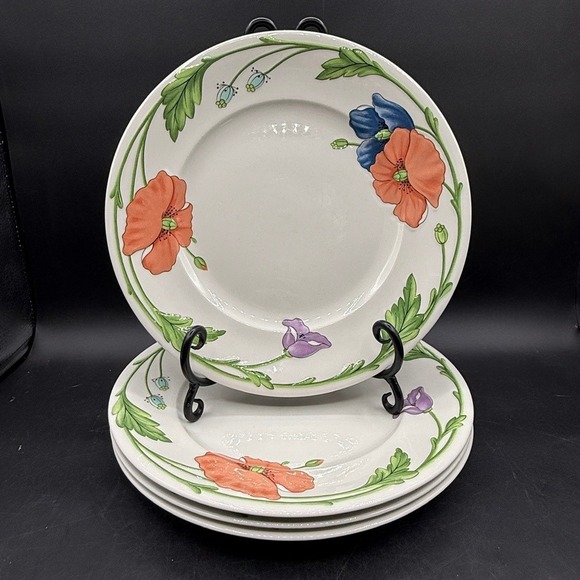 Villeroy & Boch Other - Villeroy & Boch AMAPOLA Poppies Dinner Plate 10.5" Set of 4 Brown Backstamp
